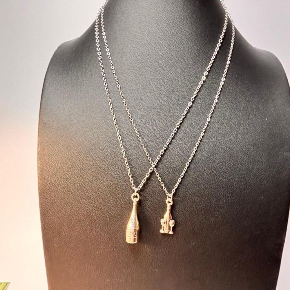 Wine Bottle Pendant Necklace Set Silver Tone Set Statement Minimalist Goth